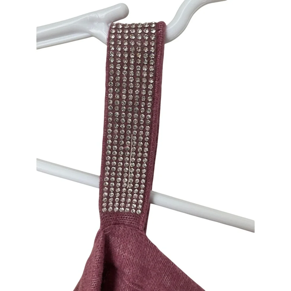 BY‎ design Mauve Heather Silver Embellished Neck Shoulder Dolman Knit Top M NWT